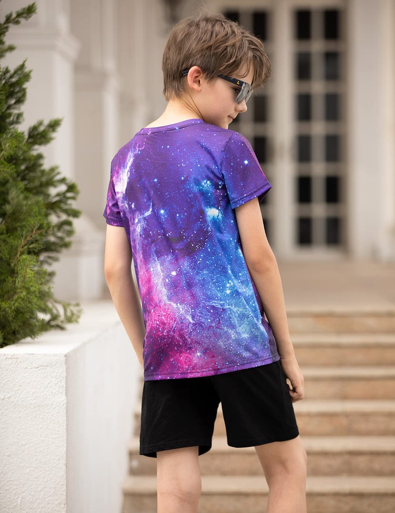 Funnycokid Boys Shirts Size 6 8 Girls Purple Galaxy Space T-Shirts Kids Clothes Tops Tees Graphic Short Sleeve Birthday Cool 6-8 Years - Image 2
